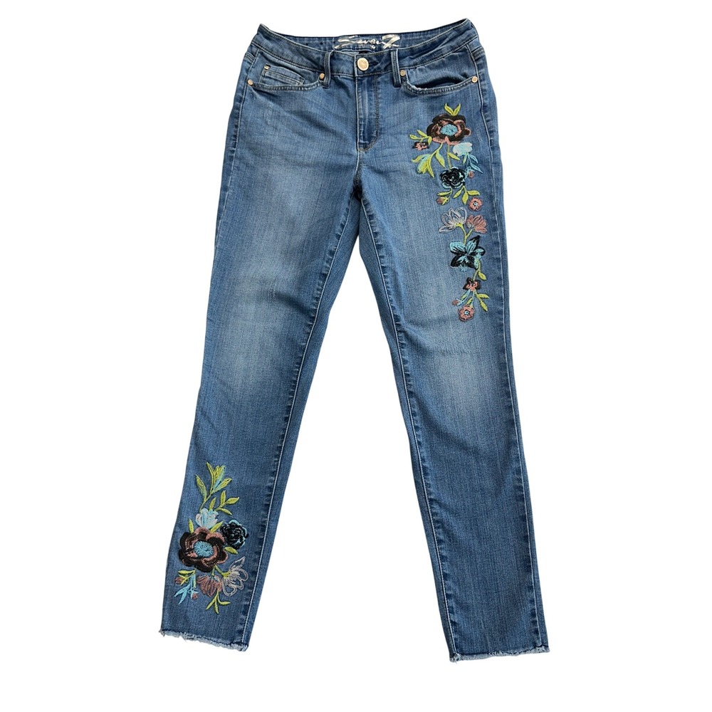 Seven7 Womens Mid Rise Skinny Embroidered Floral Jeans Vancouver Wash Size 10